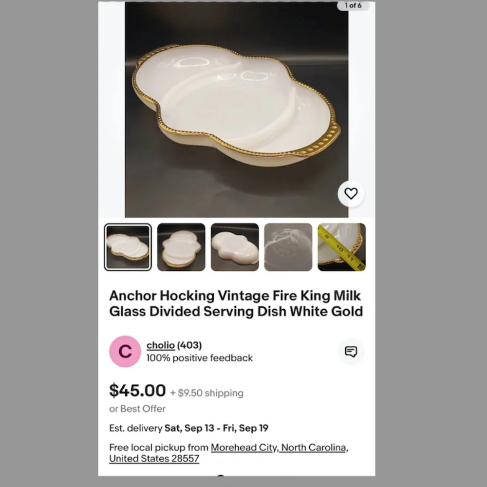 40's Fire King Milk Glass Divided Dish